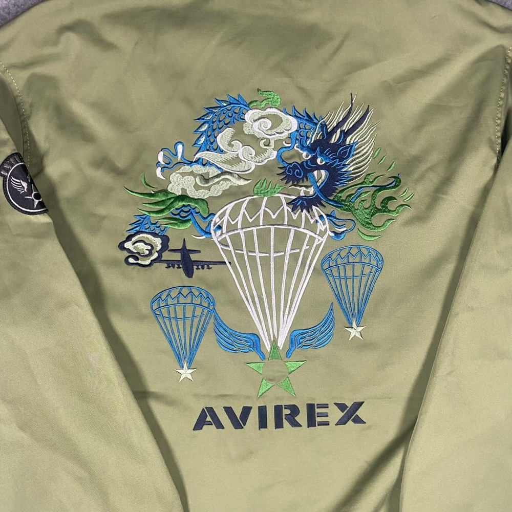AVIREX Dragon Parachute Military Jacket Mens XL Olive Green Embroidered NWT - Picture 7 of 16
